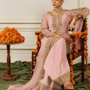 Tharvi Blush Royale Embroidered Silk Kurta Sharara Set