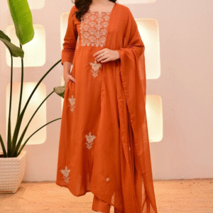 Home Tharvi Amber Glow A Line Embroidered Kurta Set