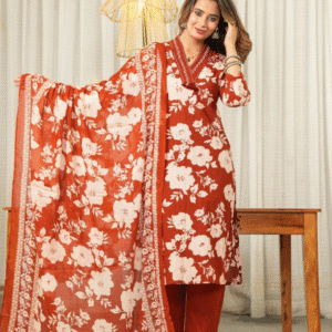 Tharvi Rust Bloom A Line Kurta Set