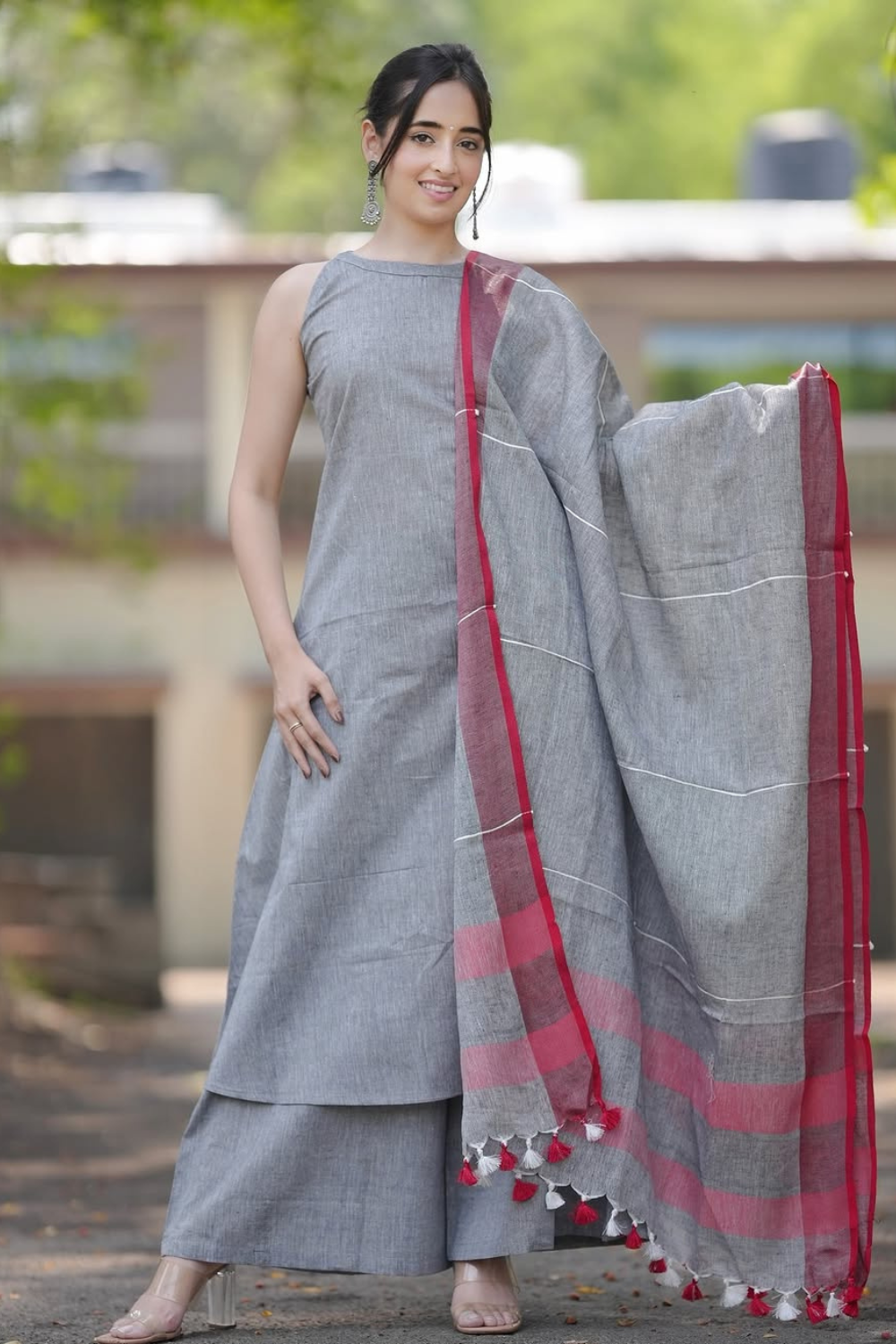 tharvi elegant grey cotton handloom suit set with dupatta | minimal & timeless charm tharvi elegant grey cotton handloom suit set with dupatta | minimal & timeless charm