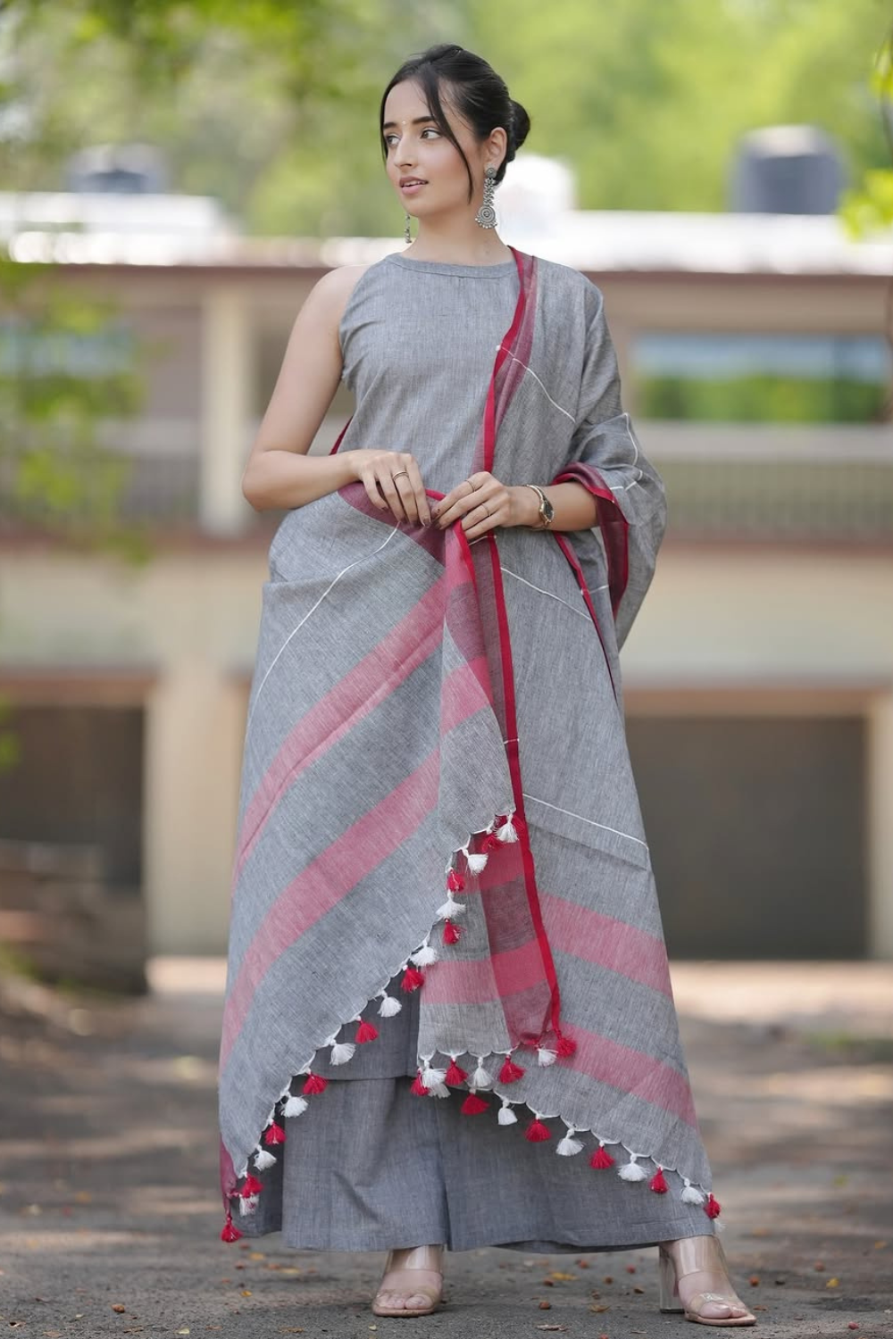 tharvi elegant grey cotton handloom suit set with dupatta | minimal & timeless charm tharvi elegant grey cotton handloom suit set with dupatta | minimal & timeless charm