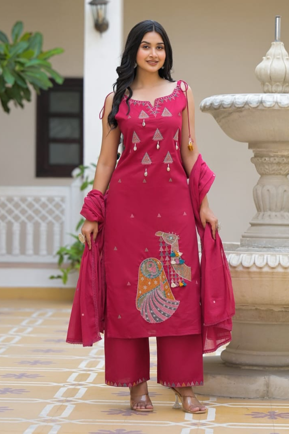 7 Tharvi Rusty Orange Indian A line Kurta Set with Embroidered Motifs - Image 7