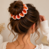 Beautiful Tharvi Tangerine Bloom Crochet Scrunchie – Handmade Hair Accessory ✨🧡