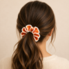 Beautiful Tharvi Tangerine Bloom Crochet Scrunchie – Handmade Hair Accessory ✨🧡