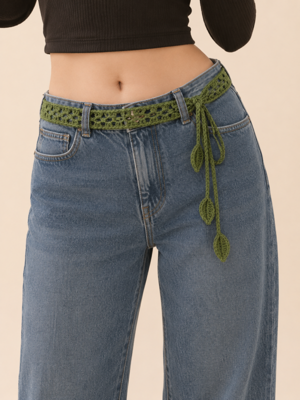 Olive Leaf Crochet Belt | Handcrafted Boho Accessory by Tharvi