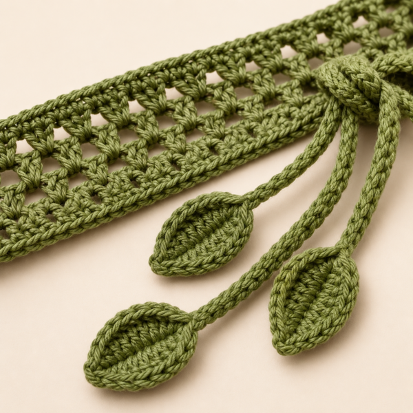 Olive Leaf Crochet Belt | Handcrafted Boho Accessory by Tharvi