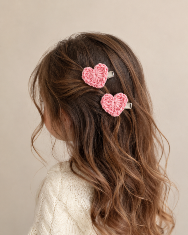 Tharvi Handmade Pink Crochet 2 Heart Hair Clips