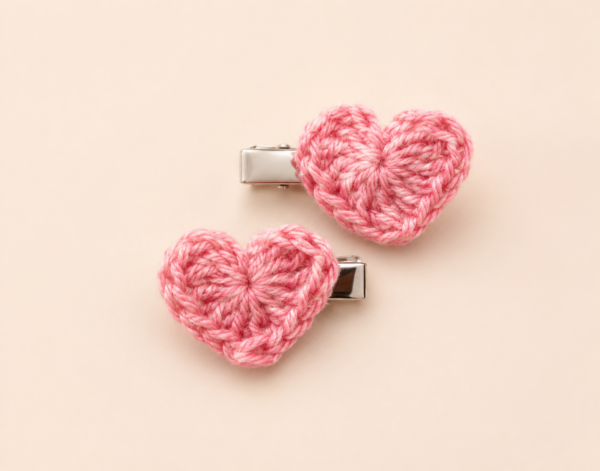 pink crochet heart hair clips