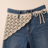 Tharvi Cream Crochet Bandana – Multi-Purpose Hair Scarf & Denim Waist Belt ✨