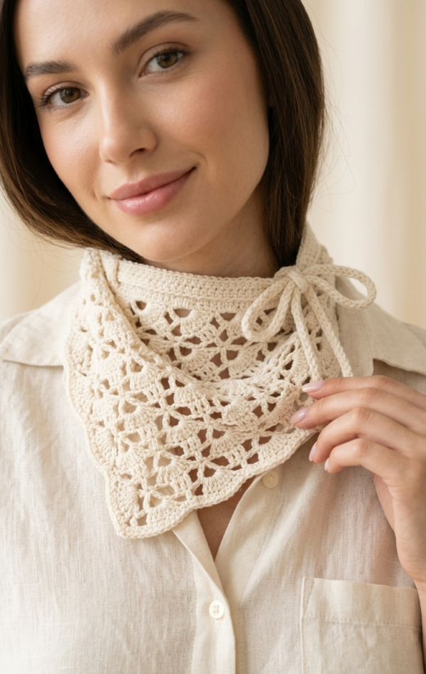 Tharvi Cream Crochet Bandana – Multi-Purpose Hair Scarf & Denim Waist Belt ✨