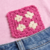 Tharvi Pink Crochet Pocket T-Shirt for Women | Handmade Crochet Patch 4 White Flowers