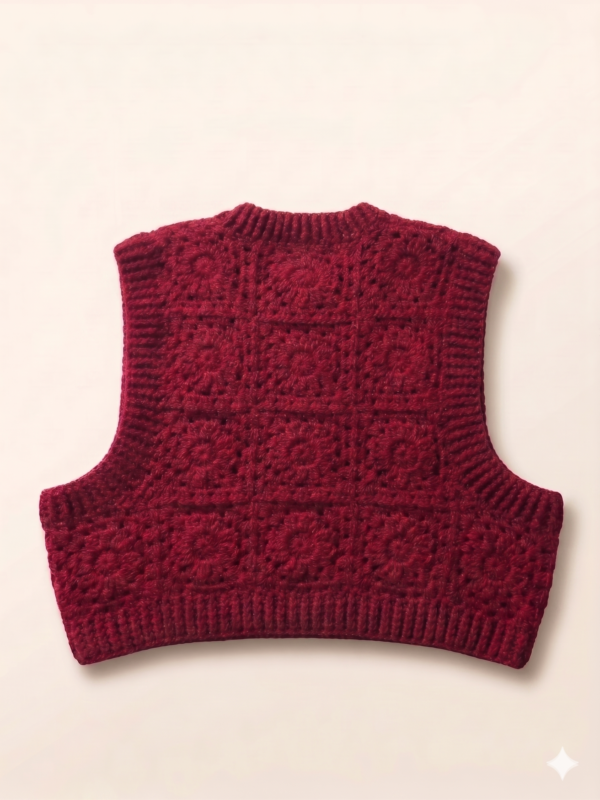 Tharvi Daisy Crochet Top – Vintage Maroon Sweater Vest 🌸