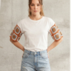 Tharvi Crochet Sleeve T-Shirt with Handmade Sleeves
